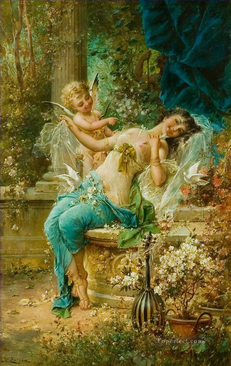 ángel floral y flores clásicas de Hans Zatzka Pintura al óleo